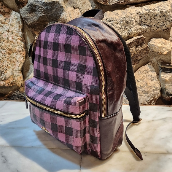 Coach Medium Charlie Backpack With Gingham Print - Picture 2 of 11